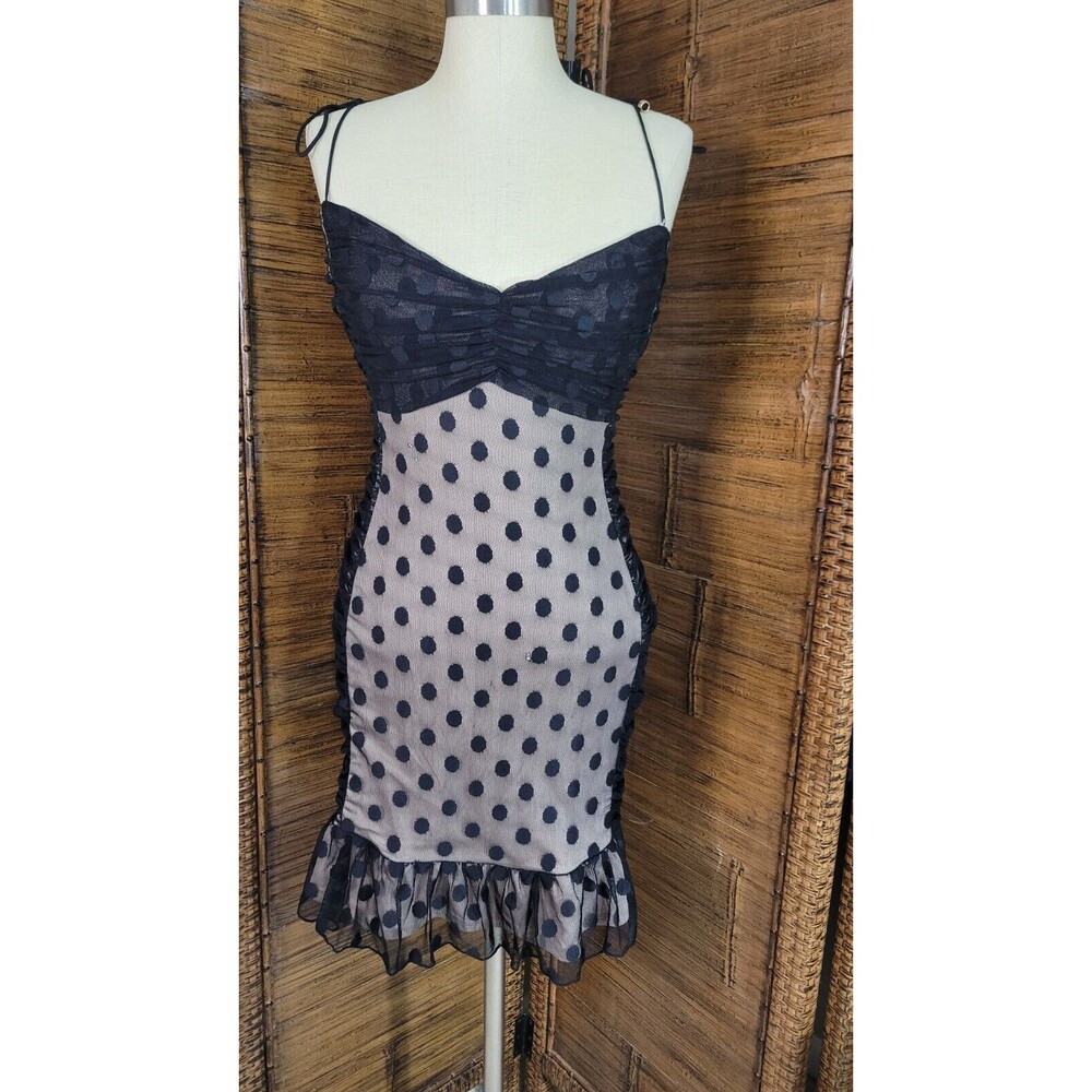 NWT Selfie Leslie Bodycon Dress Size Medium Black & Nude Polkadots